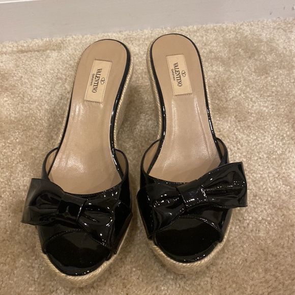 VALENTINO Garavani Mena Patent Bow Espadrille Wedges Black sz 40 - Picture 3 of 10